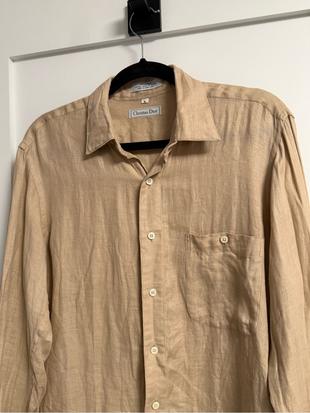 Vintage Dior Men's Tan Linen Long-Sleeve Button-Down Shirt - Picture 2 of 8